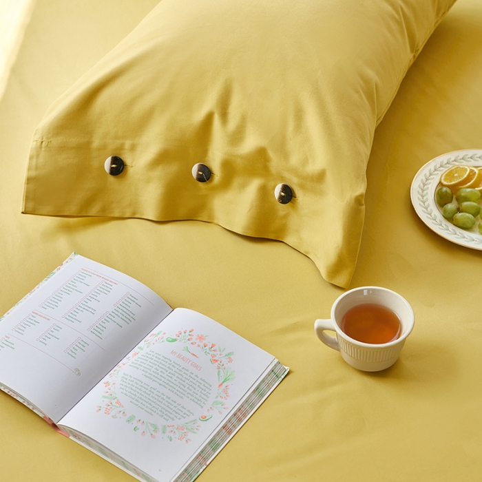 91家纺网 家纺一手货源 找家纺 小米笠 2021年新100支100s全棉磨毛抗菌床笠三件套 缃叶黄