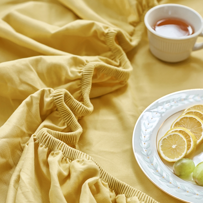 91家纺网 家纺一手货源 找家纺 小米笠 2021年新100支100s全棉磨毛抗菌床笠三件套 缃叶黄