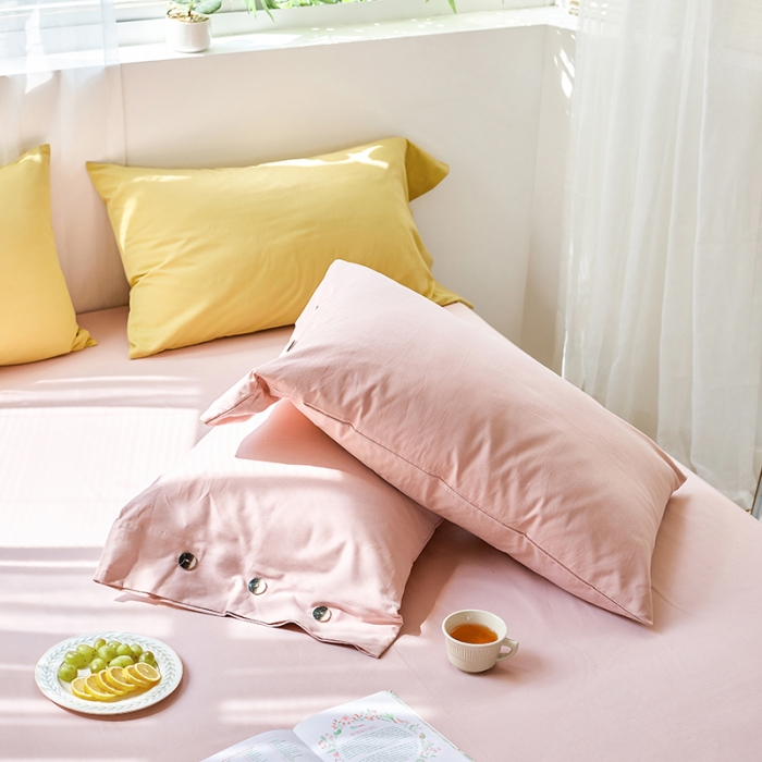 91家纺网 家纺一手货源 找家纺 小米笠 2021年新100支100s全棉磨毛抗菌床笠三件套 樱花粉