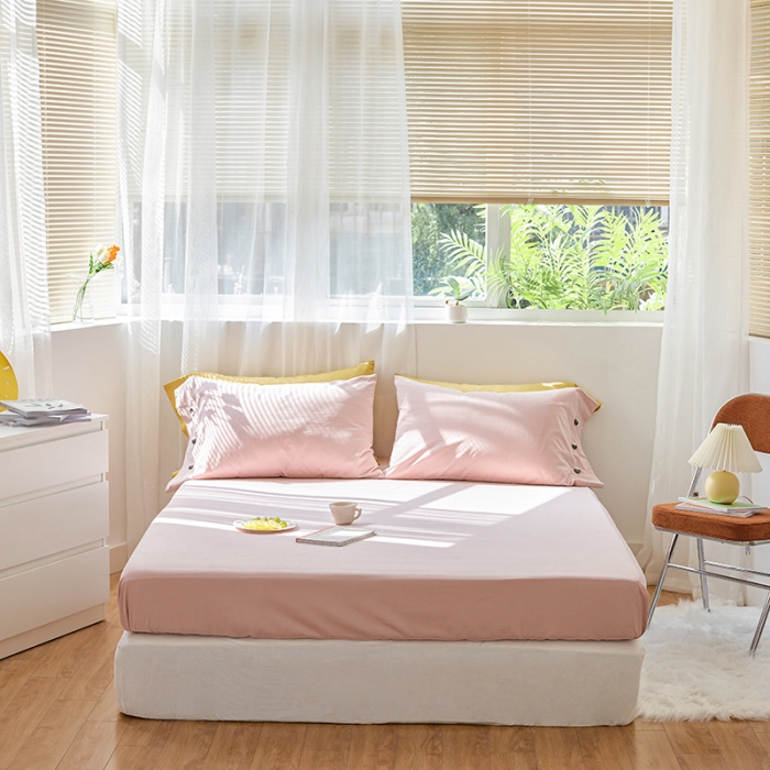 91家纺网 家纺一手货源 找家纺 小米笠 2021年新100支100s全棉磨毛抗菌床笠三件套 樱花粉