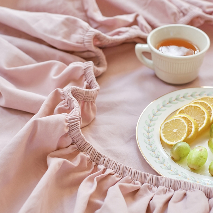 91家纺网 家纺一手货源 找家纺 小米笠 2021年新100支100s全棉磨毛抗菌床笠三件套 樱花粉