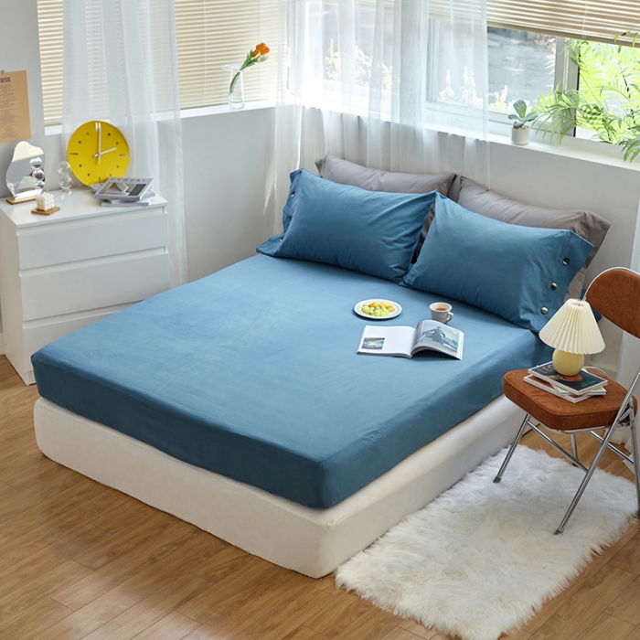 91家纺网 家纺一手货源 找家纺 小米笠 2021年新100支100s全棉磨毛抗菌床笠三件套 月光蓝