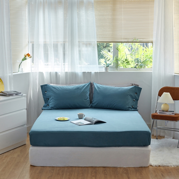 91家纺网 家纺一手货源 找家纺 小米笠 2021年新100支100s全棉磨毛抗菌床笠三件套 月光蓝