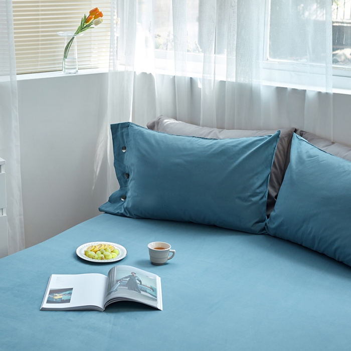 91家纺网 家纺一手货源 找家纺 小米笠 2021年新100支100s全棉磨毛抗菌床笠三件套 月光蓝