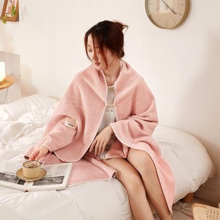 91家纺网 家纺一手货源 找家纺 坦客毯业 2025年华夫格牛奶绒毛毯午睡毯子盖毯披肩毯 嫩粉