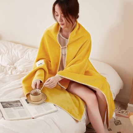 91家纺网 家纺一手货源 找家纺 坦客毯业 2025年华夫格牛奶绒毛毯午睡毯子盖毯披肩毯 明黄