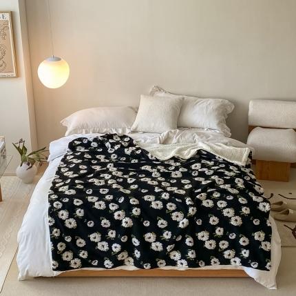 91家纺网 家纺一手货源 找家纺 萝莉 2021新款立体羊毛绒双层毯 黑色雏菊