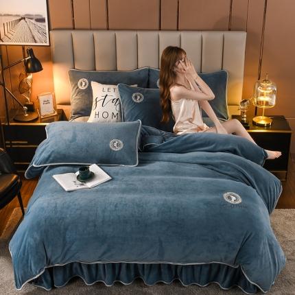 91家纺网 家纺一手货源 找家纺 迷仙巢 2021新款牛奶绒系列四件套典雅 典雅-宾利蓝