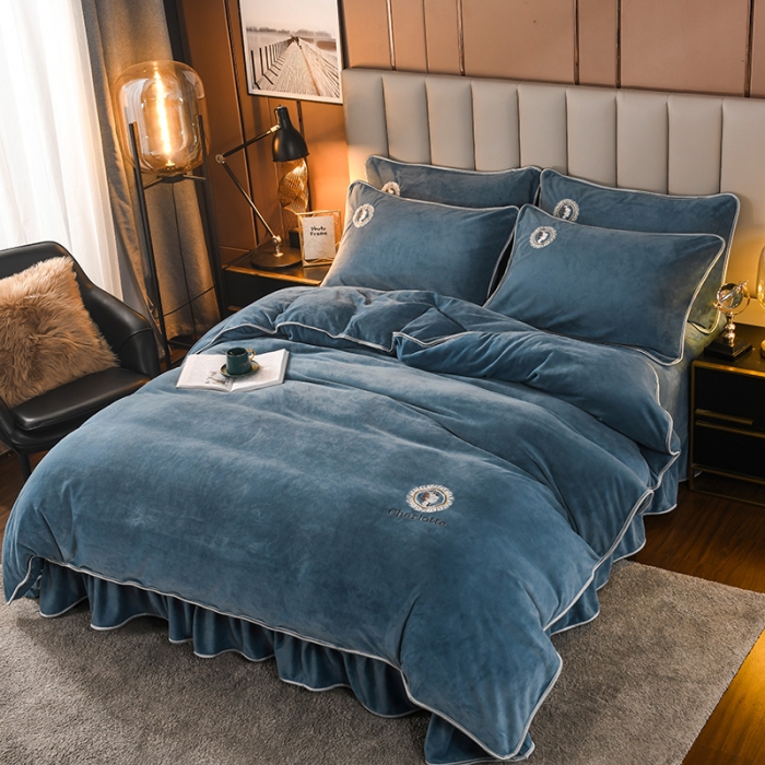 91家纺网 家纺一手货源 找家纺 迷仙巢 2021新款牛奶绒系列四件套典雅 典雅-宾利蓝