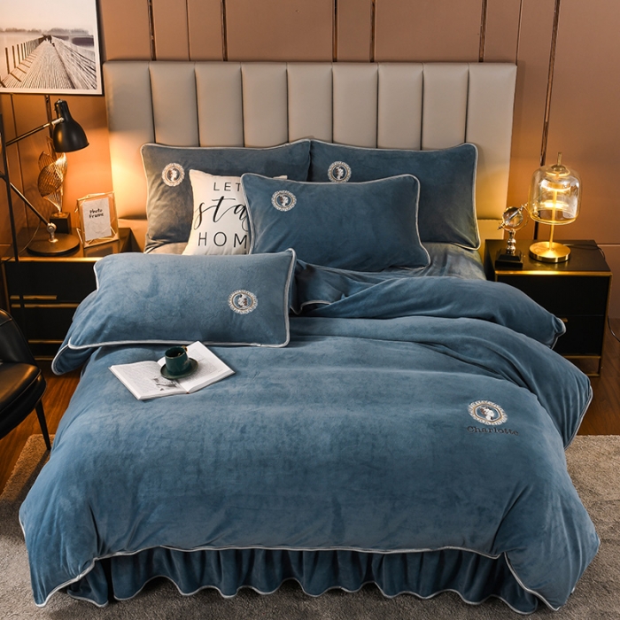 91家纺网 家纺一手货源 找家纺 迷仙巢 2021新款牛奶绒系列四件套典雅 典雅-宾利蓝