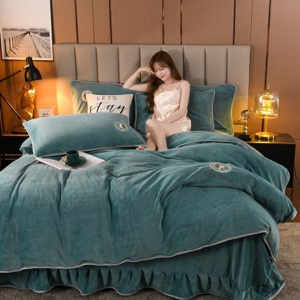 迷仙巢 2021新款牛奶绒系列四件套典雅 典雅-豆绿
