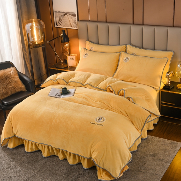 91家纺网 家纺一手货源 找家纺 迷仙巢 2021新款牛奶绒系列四件套典雅 典雅-鹅蛋黄