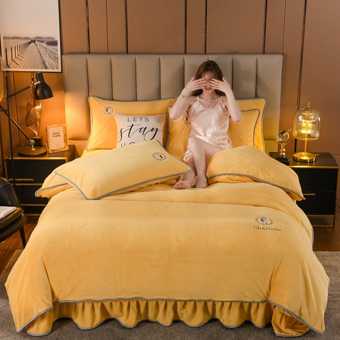 91家纺网 家纺一手货源 找家纺 迷仙巢 2021新款牛奶绒系列四件套典雅 典雅-鹅蛋黄