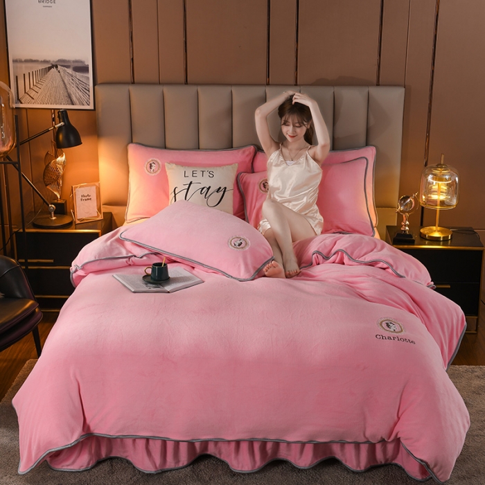 91家纺网 家纺一手货源 找家纺 迷仙巢 2021新款牛奶绒系列四件套典雅 典雅-粉玉