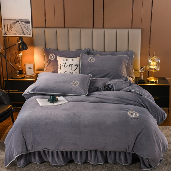 91家纺网 家纺一手货源 找家纺 迷仙巢 2021新款牛奶绒系列四件套典雅 典雅-高级灰