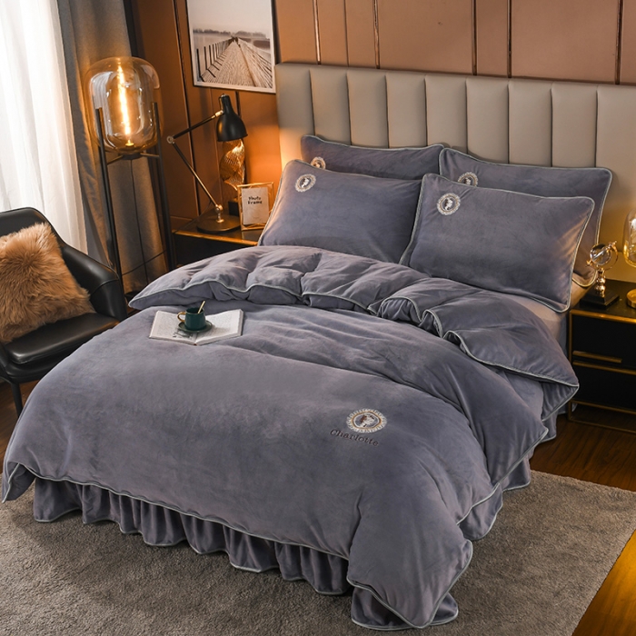 91家纺网 家纺一手货源 找家纺 迷仙巢 2021新款牛奶绒系列四件套典雅 典雅-高级灰