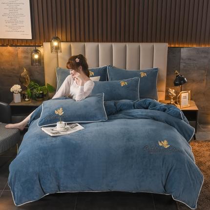 迷仙巢 2021新款牛奶绒系列四件套枫叶 枫叶-宾利蓝