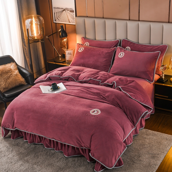 91家纺网 家纺一手货源 找家纺 迷仙巢 2021新款牛奶绒系列四件套枫叶 枫叶-豆沙