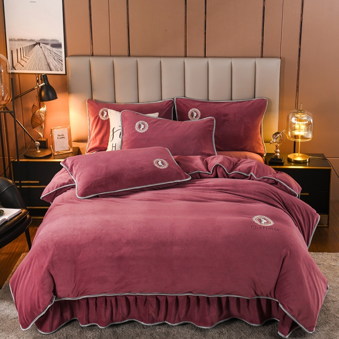 91家纺网 家纺一手货源 找家纺 迷仙巢 2021新款牛奶绒系列四件套枫叶 枫叶-豆沙