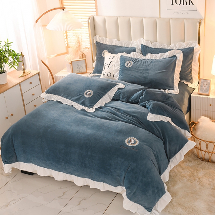 91家纺网 家纺一手货源 找家纺 迷仙巢 2021新款牛奶绒系列四件套公主 公主-宾利蓝