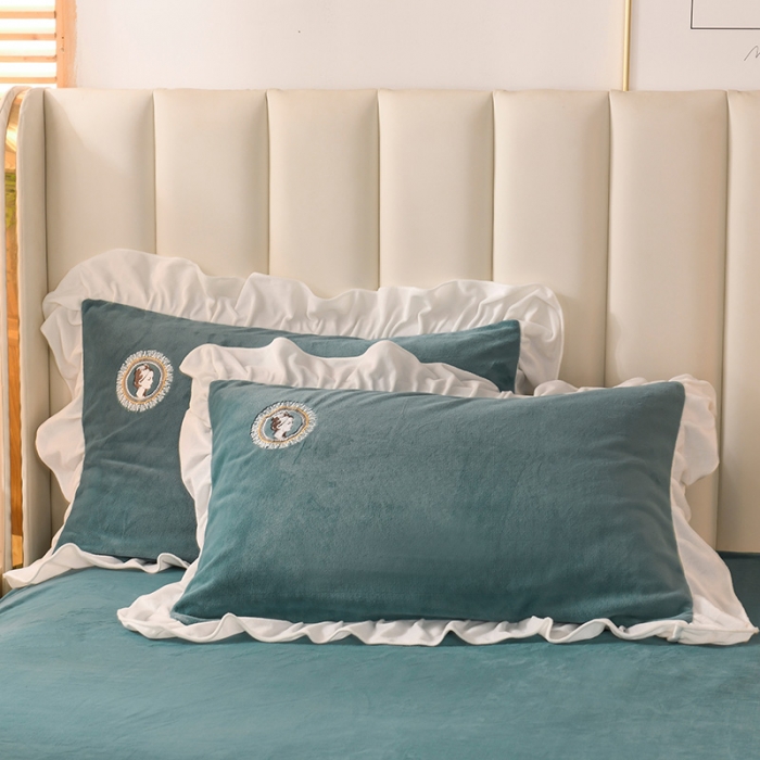 91家纺网 家纺一手货源 找家纺 迷仙巢 2021新款牛奶绒系列四件套公主 公主-豆绿