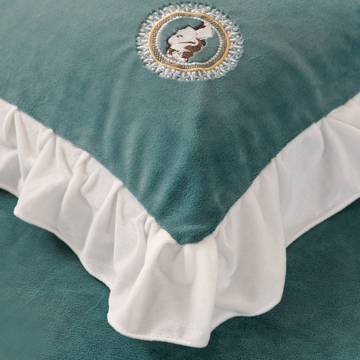 91家纺网 家纺一手货源 找家纺 迷仙巢 2021新款牛奶绒系列四件套公主 公主-豆绿