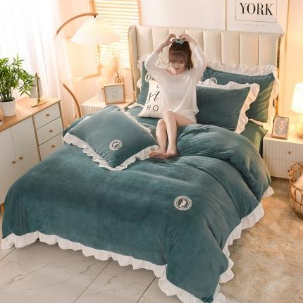 迷仙巢 2021新款牛奶绒系列四件套公主 公主-豆绿