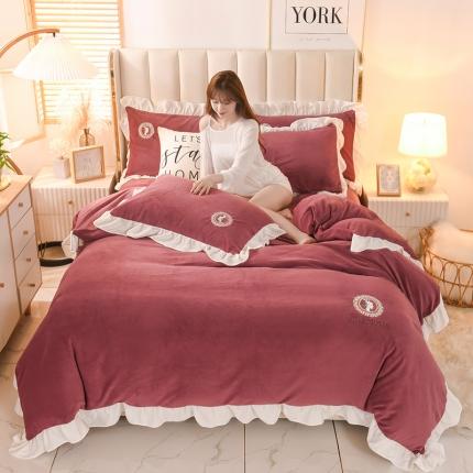 91家纺网 家纺一手货源 找家纺 迷仙巢 2021新款牛奶绒系列四件套公主 公主-豆沙