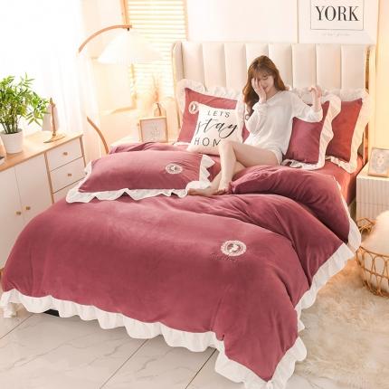 迷仙巢 2021新款牛奶绒系列四件套公主 公主-豆沙