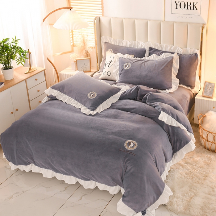 91家纺网 家纺一手货源 找家纺 迷仙巢 2021新款牛奶绒系列四件套公主 公主-高级灰