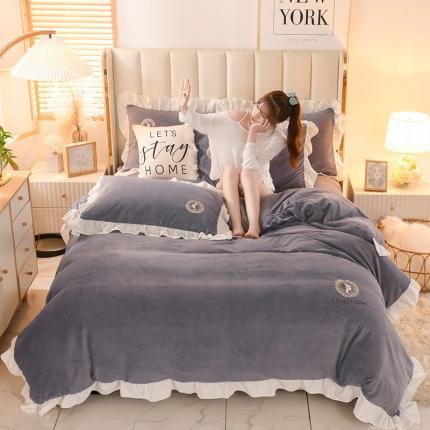 迷仙巢 2021新款牛奶绒系列四件套公主 公主-高级灰
