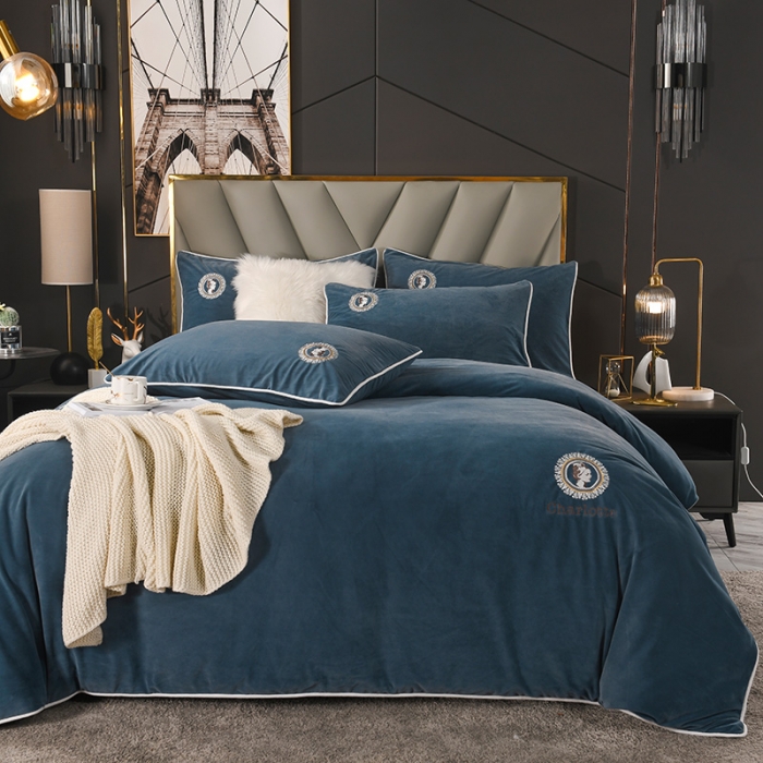 91家纺网 家纺一手货源 找家纺 迷仙巢 2021新款婴儿绒系列四件套倾城 倾城-宾利蓝