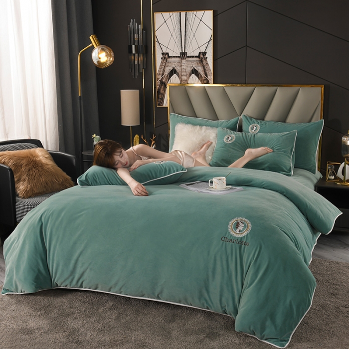 91家纺网 家纺一手货源 找家纺 迷仙巢 2021新款婴儿绒系列四件套倾城 倾城-豆绿