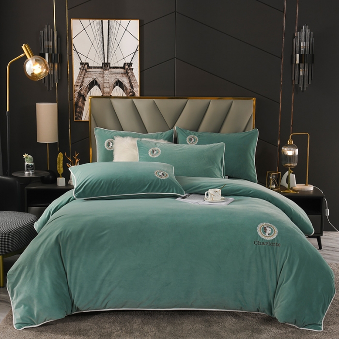 91家纺网 家纺一手货源 找家纺 迷仙巢 2021新款婴儿绒系列四件套倾城 倾城-豆绿