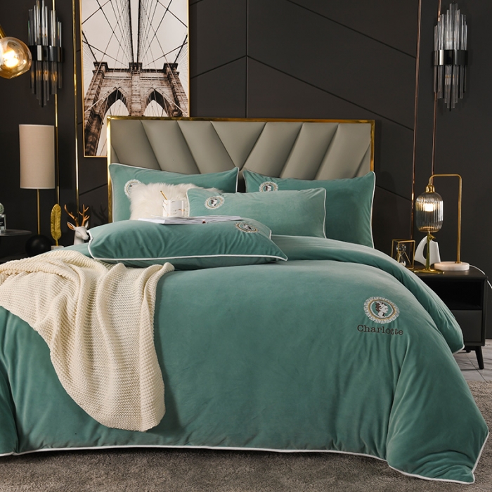 91家纺网 家纺一手货源 找家纺 迷仙巢 2021新款婴儿绒系列四件套倾城 倾城-豆绿