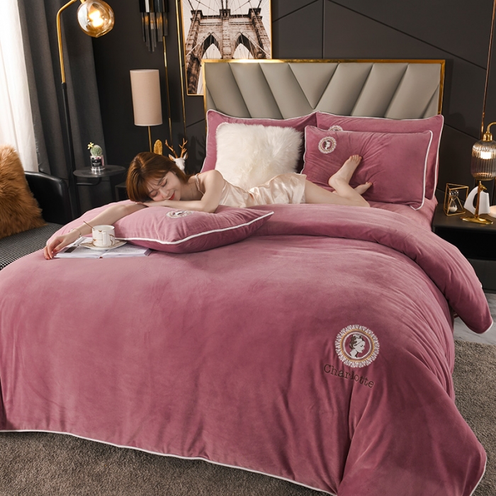 91家纺网 家纺一手货源 找家纺 迷仙巢 2021新款婴儿绒系列四件套倾城 倾城-豆沙