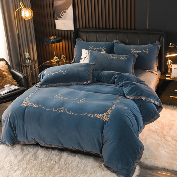 91家纺网 家纺一手货源 找家纺 迷仙巢 2021新款婴儿绒系列四件套盛世 盛世-宾利蓝