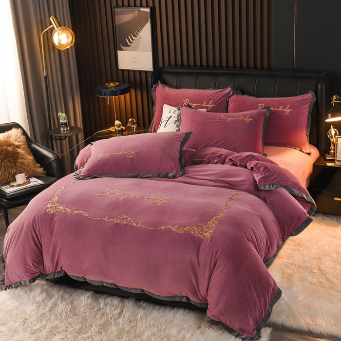 91家纺网 家纺一手货源 找家纺 迷仙巢 2021新款婴儿绒系列四件套盛世 盛世-豆沙