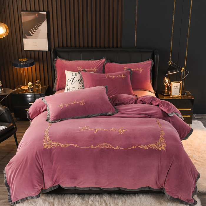 91家纺网 家纺一手货源 找家纺 迷仙巢 2021新款婴儿绒系列四件套盛世 盛世-豆沙