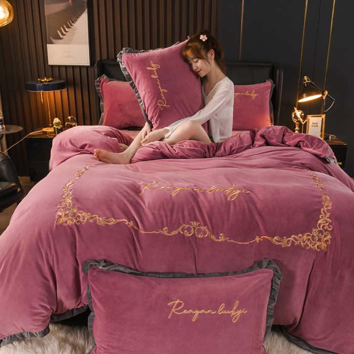 91家纺网 家纺一手货源 找家纺 迷仙巢 2021新款婴儿绒系列四件套盛世 盛世-豆沙