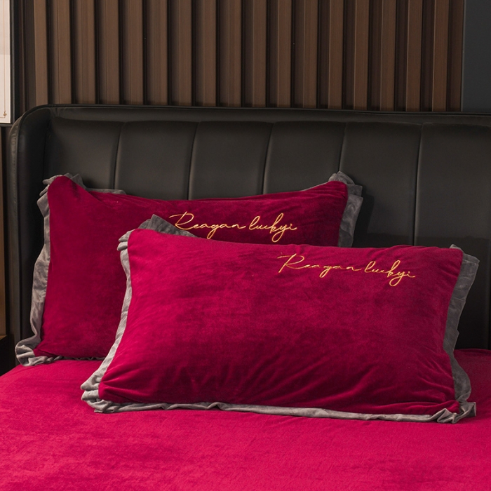 91家纺网 家纺一手货源 找家纺 迷仙巢 2021新款婴儿绒系列四件套盛世 盛世-酒红