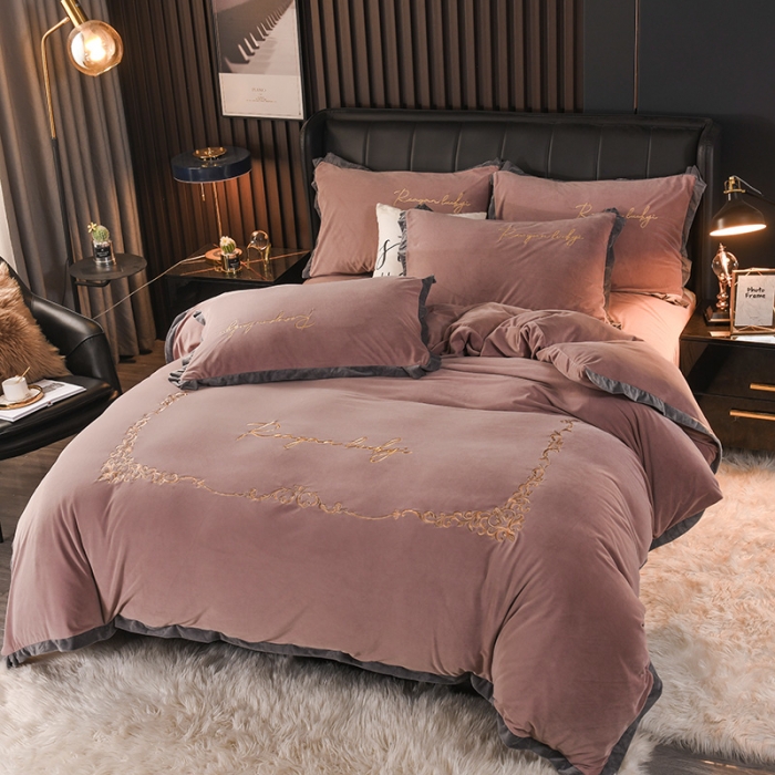 91家纺网 家纺一手货源 找家纺 迷仙巢 2021新款婴儿绒系列四件套盛世 盛世-浅咖