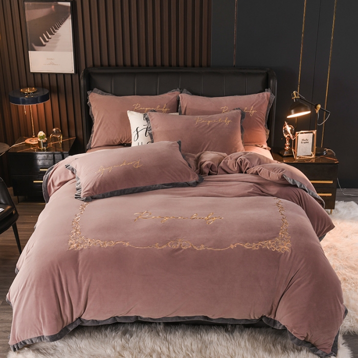 91家纺网 家纺一手货源 找家纺 迷仙巢 2021新款婴儿绒系列四件套盛世 盛世-浅咖