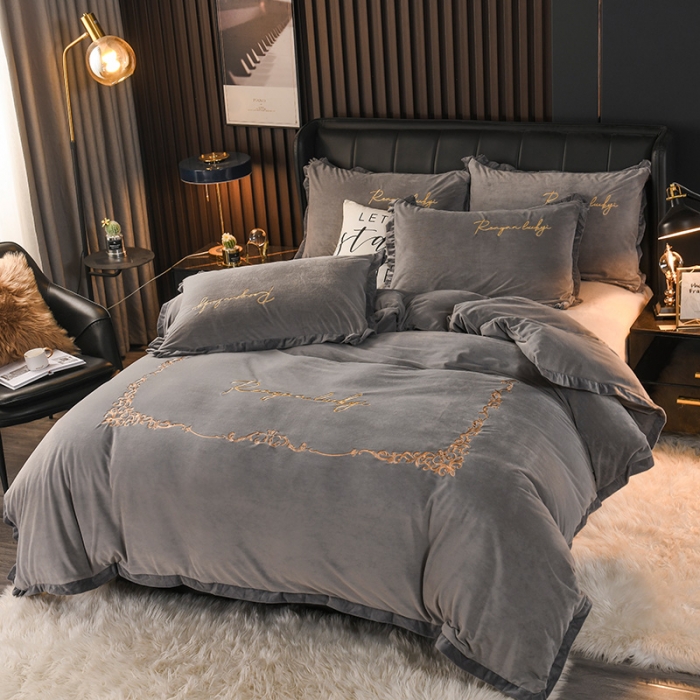 91家纺网 家纺一手货源 找家纺 迷仙巢 2021新款婴儿绒系列四件套盛世 盛世-绅士灰