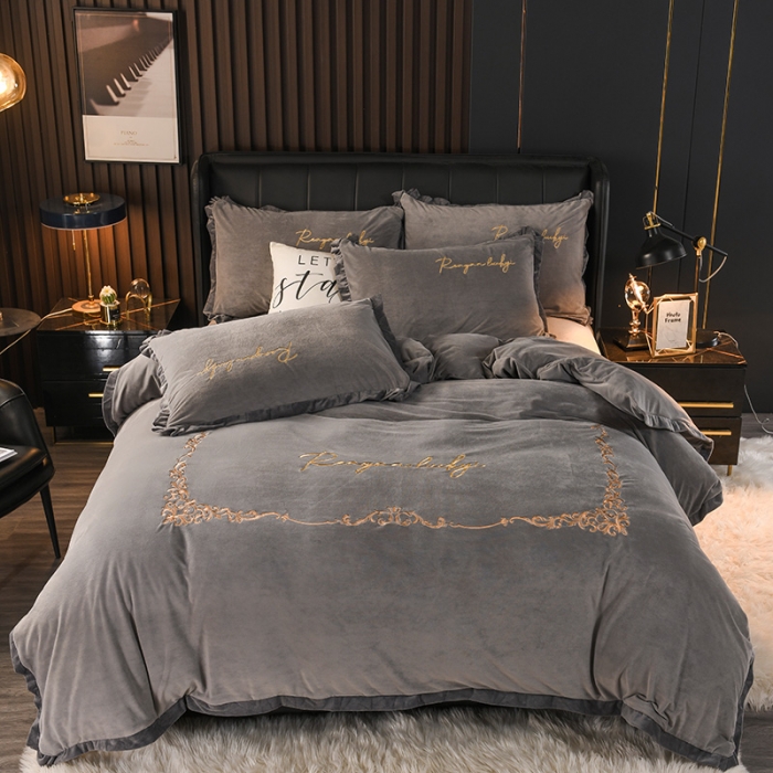 91家纺网 家纺一手货源 找家纺 迷仙巢 2021新款婴儿绒系列四件套盛世 盛世-绅士灰