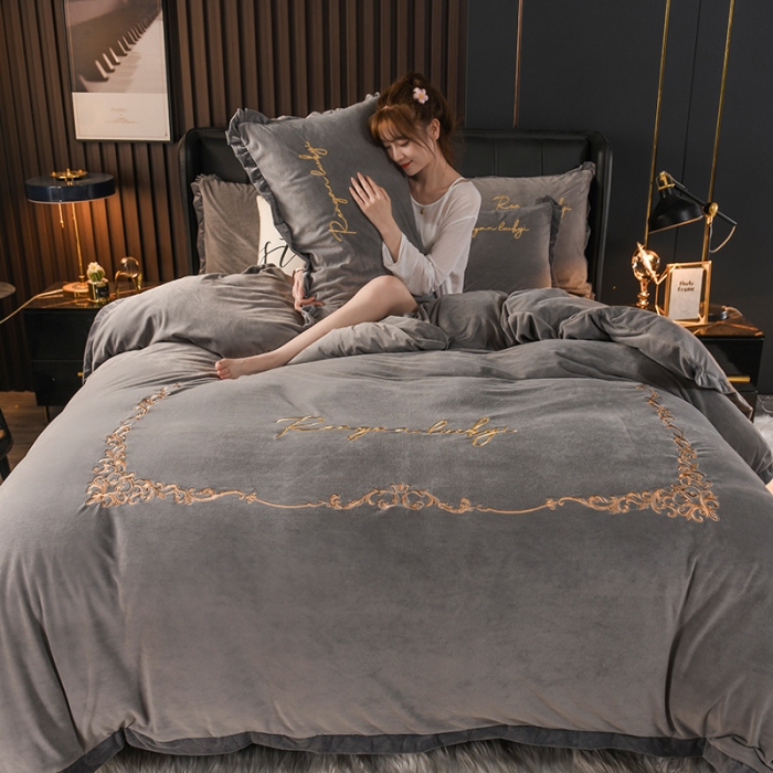 91家纺网 家纺一手货源 找家纺 迷仙巢 2021新款婴儿绒系列四件套盛世 盛世-绅士灰