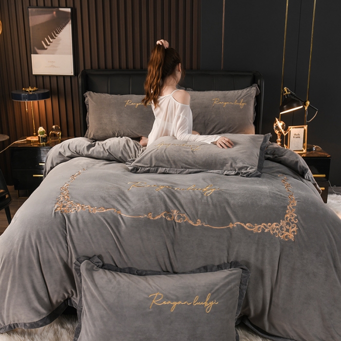 91家纺网 家纺一手货源 找家纺 迷仙巢 2021新款婴儿绒系列四件套盛世 盛世-绅士灰