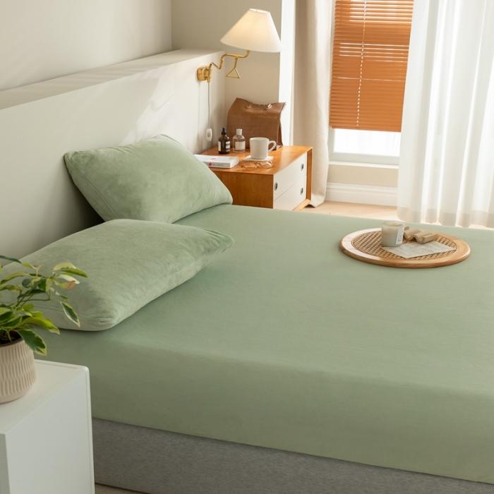 91家纺网 家纺一手货源 找家纺 法芙娜 加厚牛奶绒床笠 单层吸湿绒床笠 薄荷绿