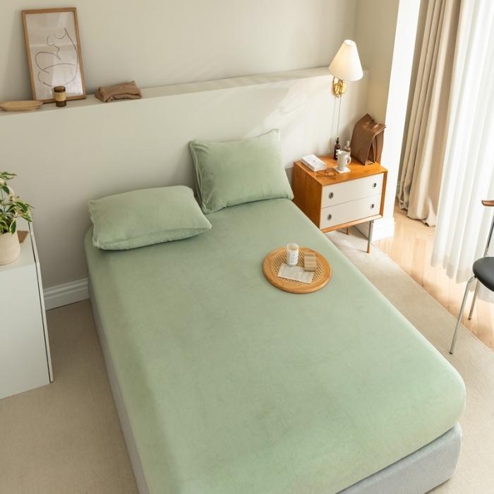 91家纺网 家纺一手货源 找家纺 法芙娜 加厚牛奶绒床笠 单层吸湿绒床笠 薄荷绿