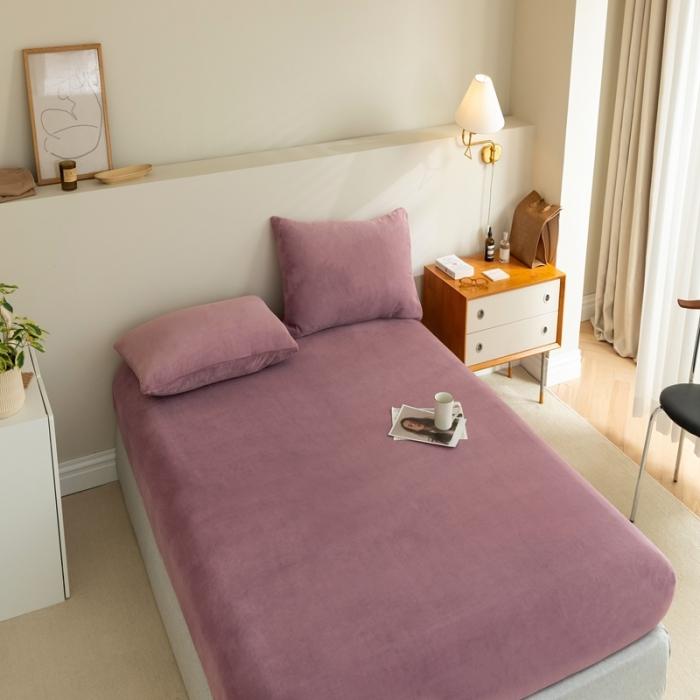 91家纺网 家纺一手货源 找家纺 法芙娜 加厚牛奶绒床笠 单层吸湿绒床笠 魅力紫